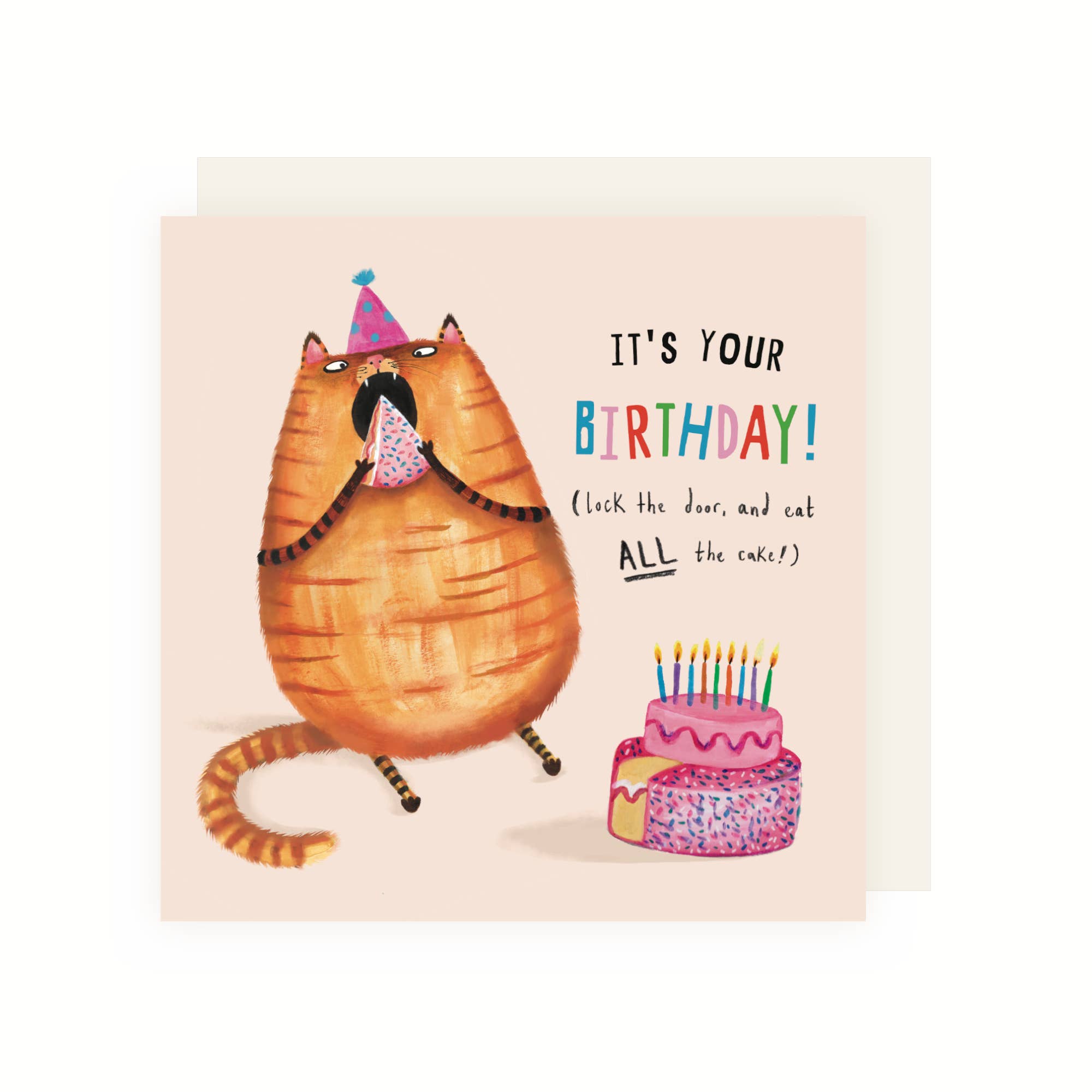 Cat Eating Birthday Cake Greeting Card