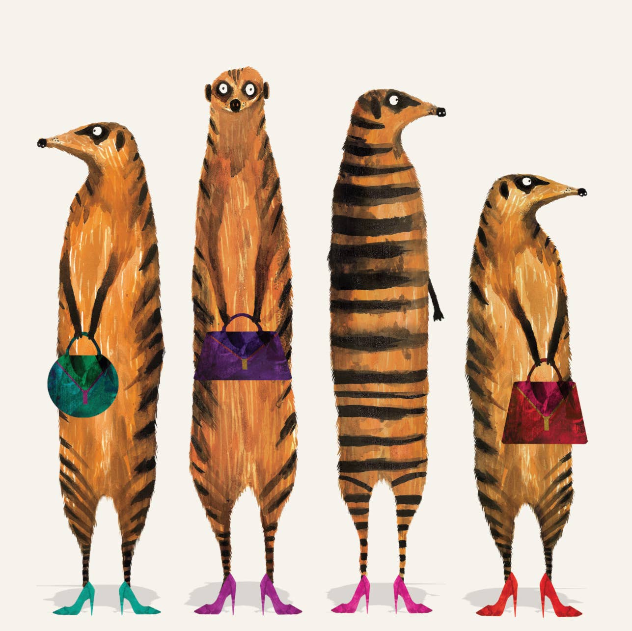 Meerkat Ladies With Handbags and High Heels Greeting Card