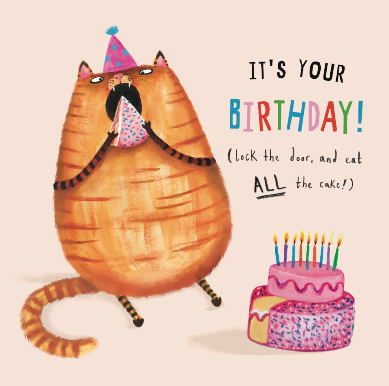 Cat Eating Birthday Cake Greeting Card