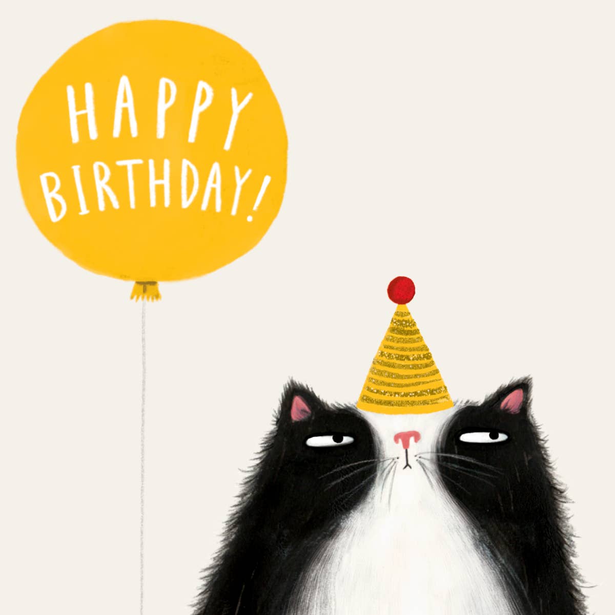 Cat Birthday Balloon Yellow Greeting Card