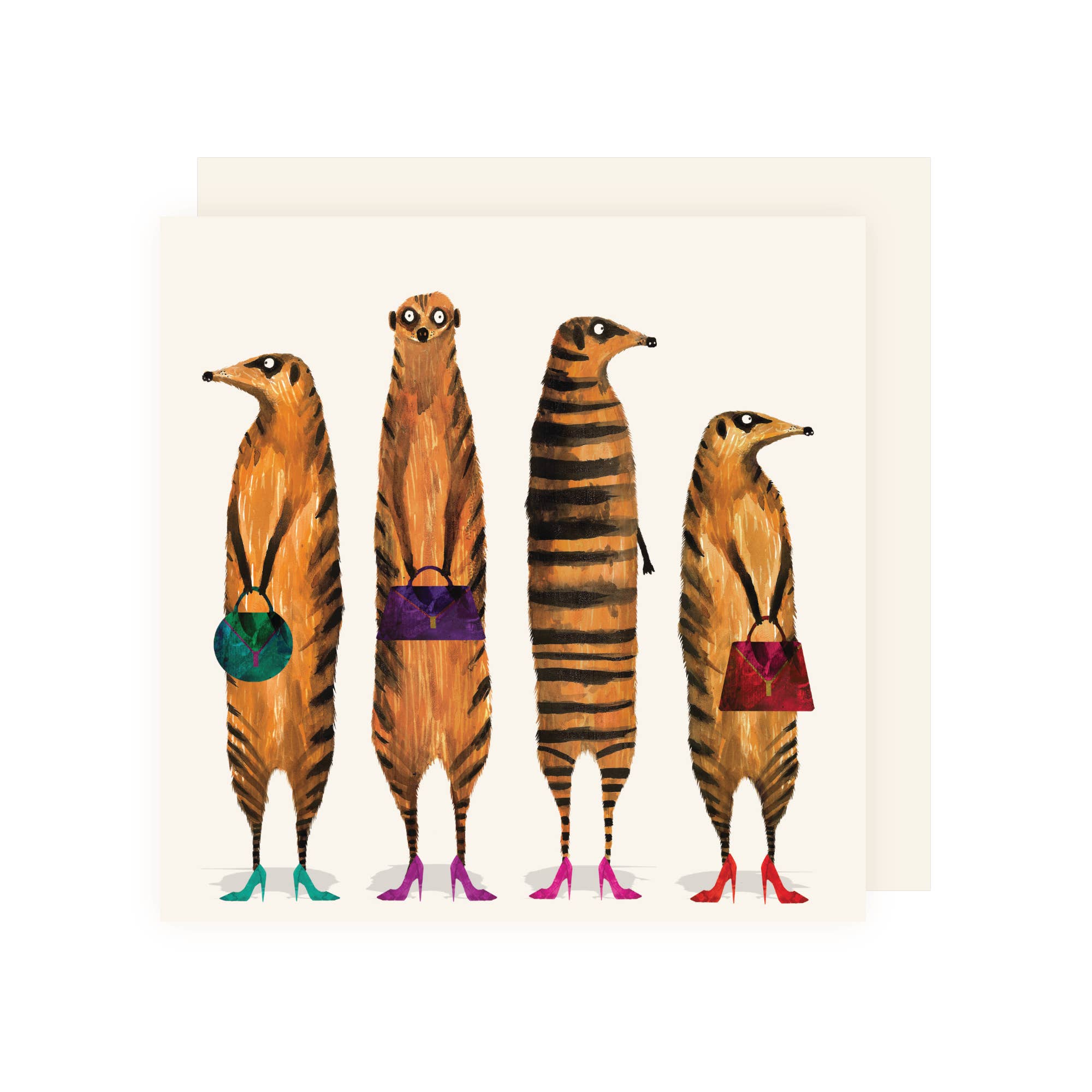 Meerkat Ladies With Handbags and High Heels Greeting Card