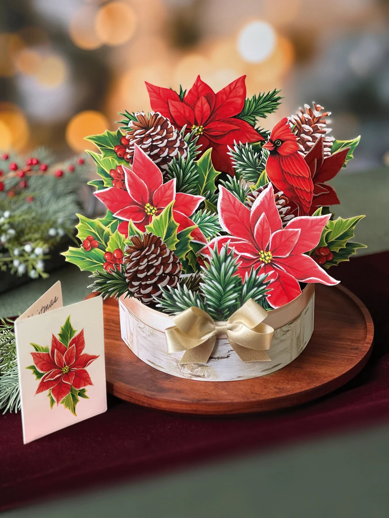 FreshCut Birch Poinsettia Pop-Up Greeting Card