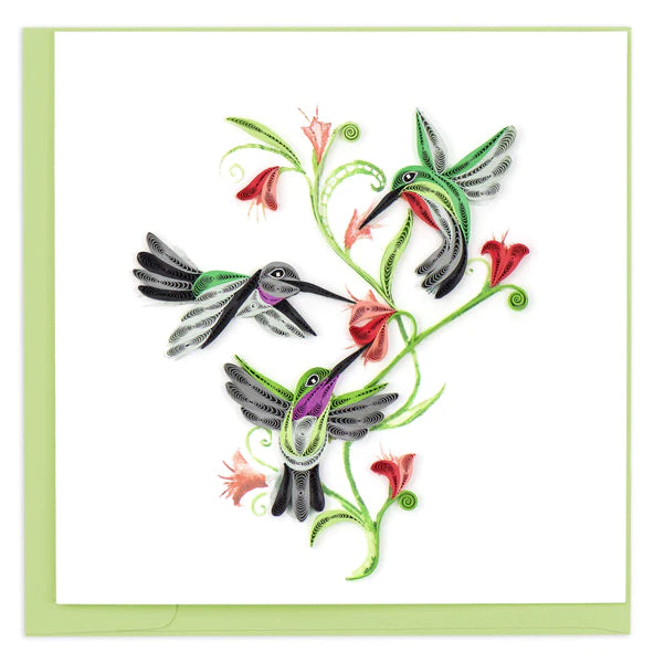 Quilled Hummingbird Trio Greeting Card