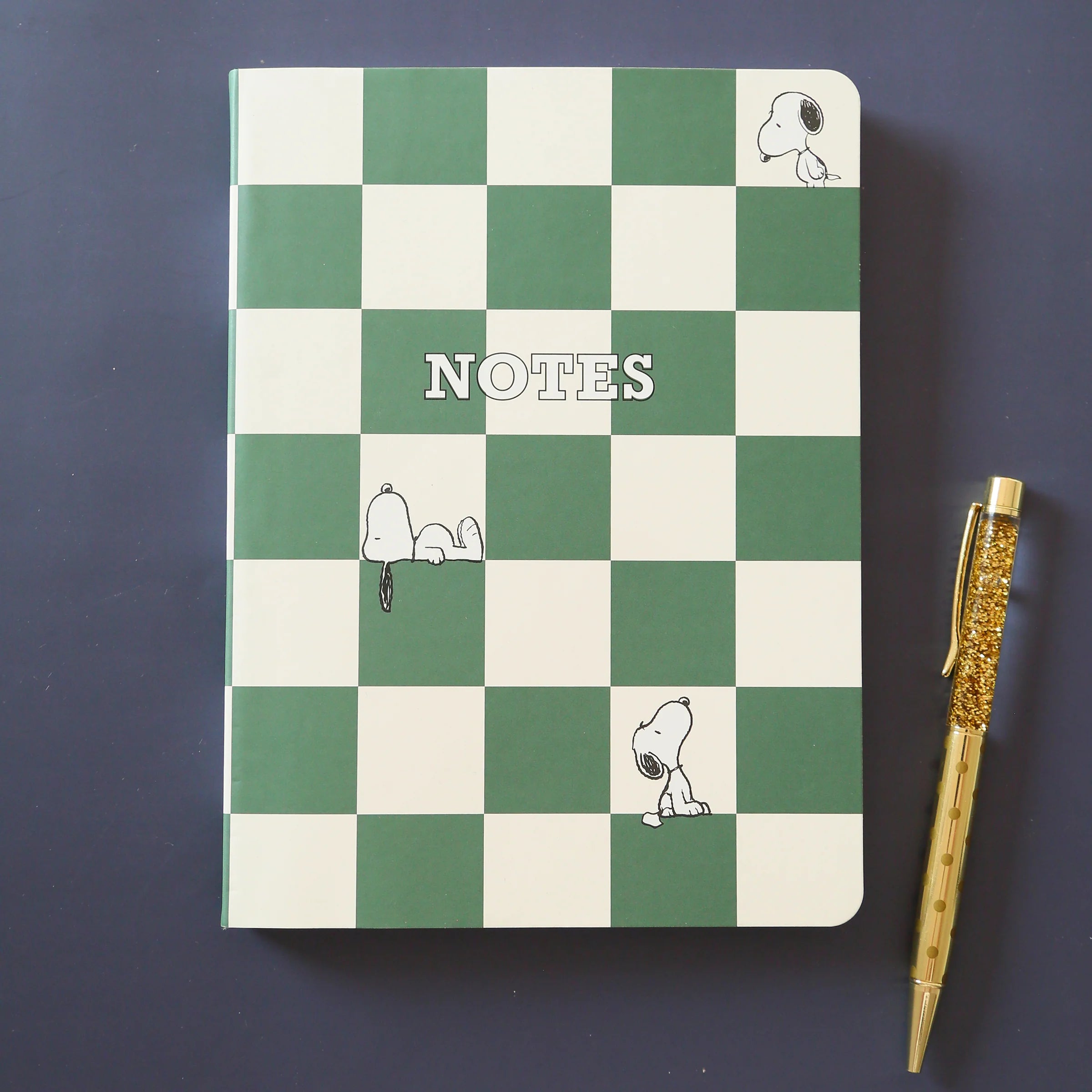 Green Checkered Peanuts 6 x 8 Vegan Leather Journal