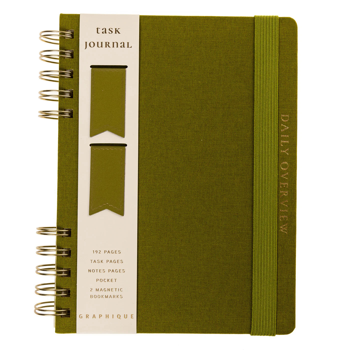 Daily Overview Olive Green Fabric-Covered Journal with Magnetic Bookmarks