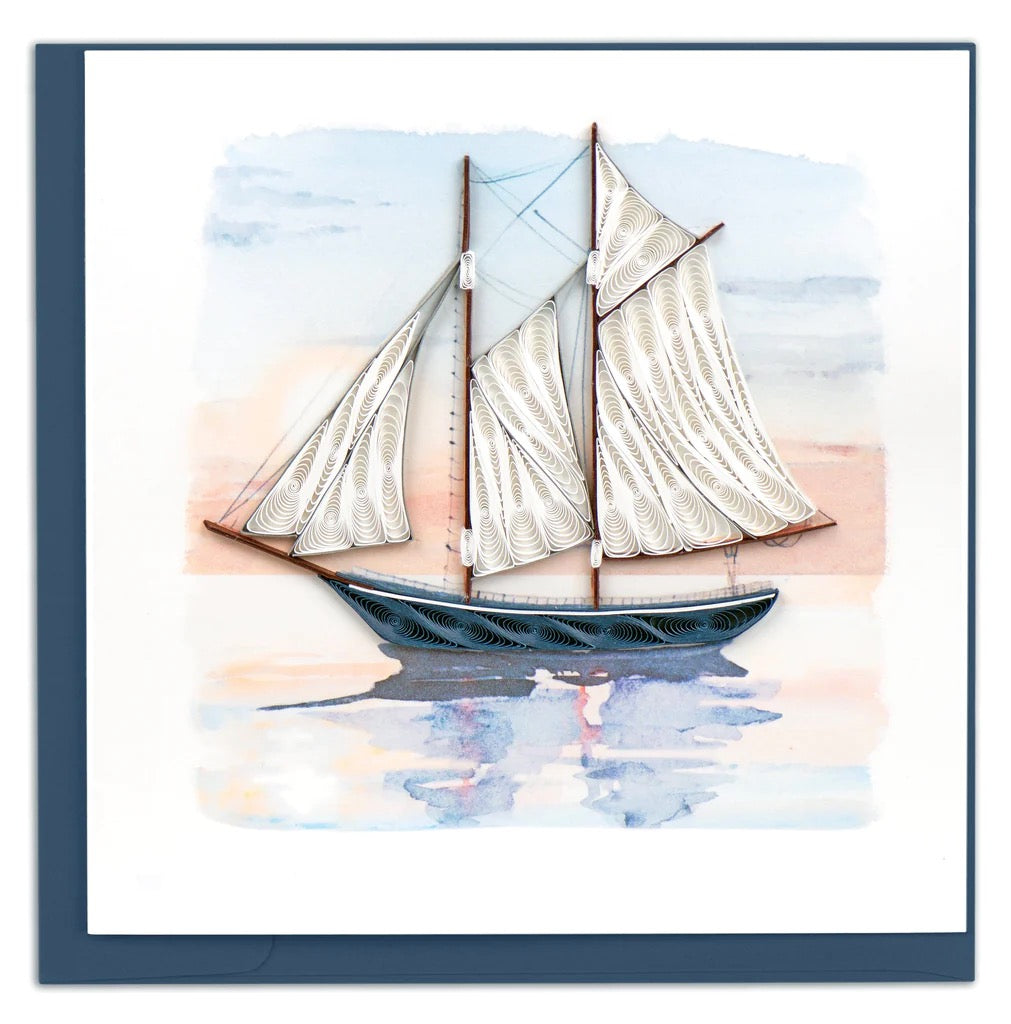 Quilling Schooner at Sunset Greeting Card