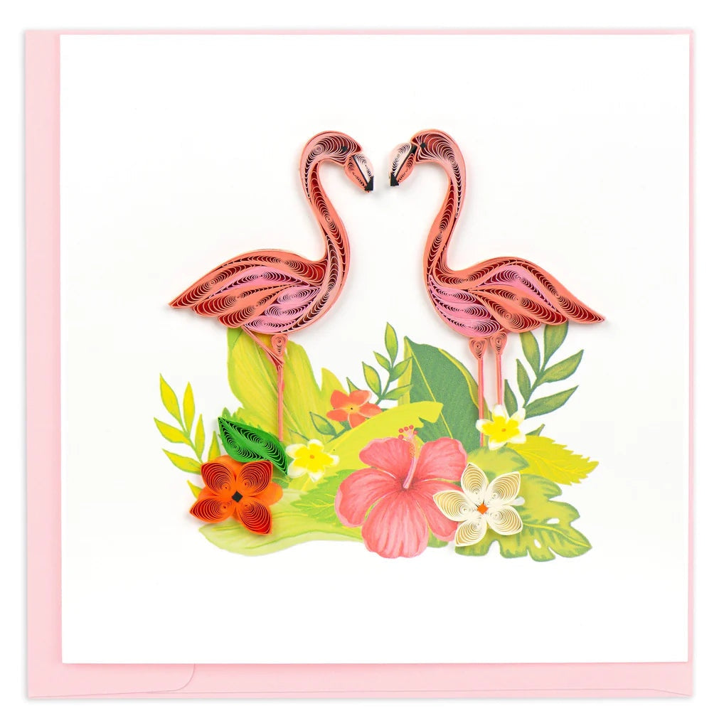 Quilling Tropical Flamingos Greeting Card