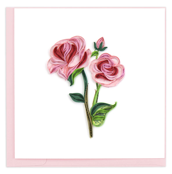 Quilling Long Stem Pink Roses Greeting Card