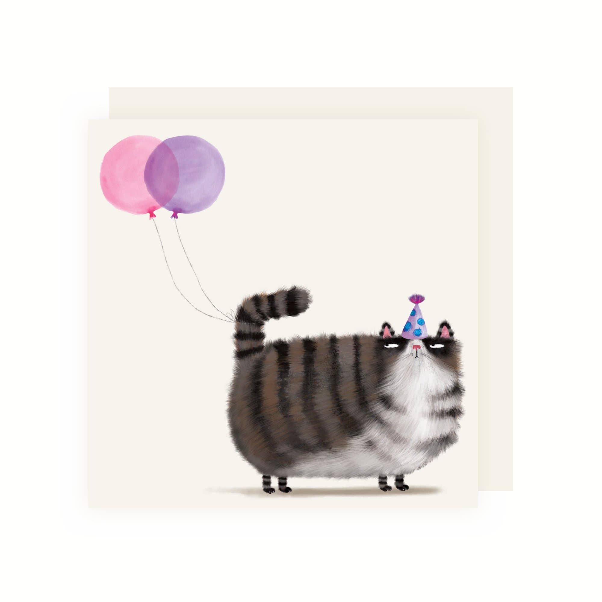 Grumpy Cat Balloons Birthday Card