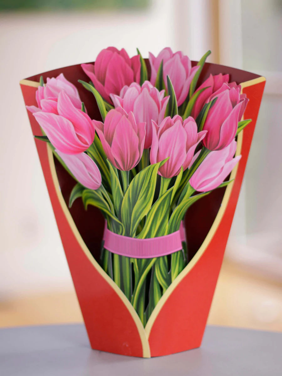 FreshCut Pink Tulips Pop-Up Greeting Card